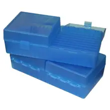 MTM CASE-GARD P-200 SERIES FLIP TOP SMALL RIFLE AMMO BOX .204 RUGER/.223 REM/.300 AAC BLACKOUT AND SIMILAR ROUNDS HOLDS 200 ROUNDS CLEAR BLUE