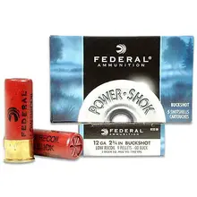 Federal Power-Shok Low Recoil 12 Gauge 2.75" 9 Pellets 00 Buckshot Ammunition, 5 Rounds per Box
