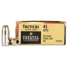 Federal Premium Hydra-Shok .45 ACP 230gr Jacketed Hollow Point Ammunition, 20 Rounds - P45HS1