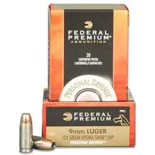 Federal Premium Personal Defense 9mm Luger 124 Grain Hydra-Shok JHP Ammunition, Box of 20 Rounds - P9HS1