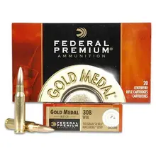 Federal Premium Gold Medal .308 Winchester 168gr Sierra MatchKing BTHP Ammunition - 20 Rounds Box