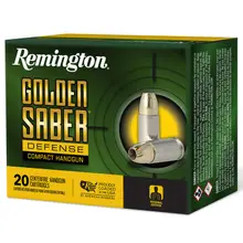 Remington Golden Saber Defense Compact .40 S&W 180 Gr Brass Jacket Hollow Point (BJHP) Ammo - 20 Rounds, 27618