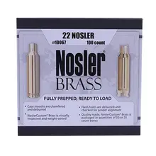 Nosler .22 Unprimed Brass Rifle Cartridge Cases, Full Length - 100 Count Box (10067)