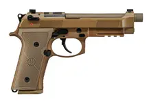 Beretta M9A4 Centurion 9mm Pistol with 4.7" Threaded Barrel, Flat Dark Earth Finish, 15-Round Capacity, Decocker Safety, and Night Sights