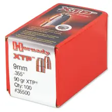 Hornady XTP 9mm .355 Dia 90gr JHP Bullets, 100 Count Box