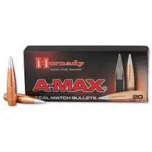 Hornady .50 Cal .510 750gr A-MAX Polymer Tipped Boat Tail Bullets, 20ct