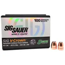Sierra V-Crown .45 Cal .4515" 200gr Jacketed Hollow Point Bullets, 100 Count