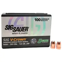 Sierra V-Crown 9mm .355" Dia 124 Grain JHP Handgun Bullets