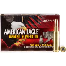 Federal American Eagle 308 Winchester 130 Grain Varmint & Predator JHP Ammunition - 40 Rounds per Box