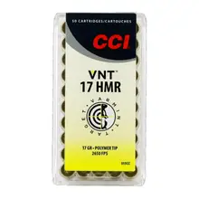 CCI VNT 17 HMR Ammunition, 17 Grain Tipped, 50 Rounds per Box - 959CC