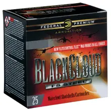 FEDERAL BLACK CLOUD FS STEEL 12 GAUGE AMMUNITION 25 ROUNDS 3" #2 1-1/4 OUNCE STEEL SHOT FLITECONTROL FLEX WAD 1450FPS