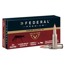 Federal Premium .224 Valkyrie 60 Grain Nosler Ballistic Tip Ammunition, 20 Rounds, 3300FPS
