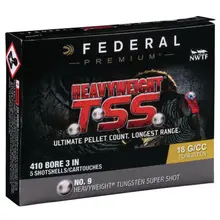 Federal Premium Heavyweight TSS .410 Bore 3" 13/16 oz #9 Tungsten Shot 1100FPS Ammunition, 50 Rounds - PTSS419F9