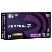 Federal SynTech Training Match 9MM Luger Ammunition, 147 Grain TSJ Flat Nose, 50 Rounds per Box - AE9SJ3
