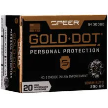 SPEER GOLD DOT PERSONAL PROTECTION 10MM AUTO AMMUNITION 20 ROUNDS 200 GRAIN GDHP 1100FPS