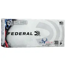 FEDERAL NON-TYPICAL .450 BUSHMASTER AMMUNITION 20 ROUNDS 300 GRAIN JACKETED HOLLOW POINT 1900FPS