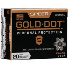Speer Gold Dot Personal Protection .25 ACP 35 Gr HP Ammunition, 20 Rounds