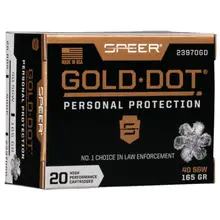 SPEER GOLD DOT PERSONAL PROTECTION .40 S&W AMMUNITION 20 ROUNDS 165 GRAIN GOLD DOT HOLLOW POINT 1150FPS