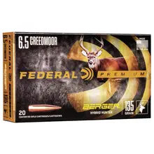 Federal Premium 6.5 Creedmoor 135gr Berger Hybrid Hunter Ammunition, 20 Rounds Box