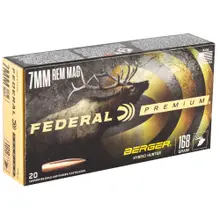 Federal Premium 7mm Rem Mag 168gr Berger Hybrid Hunter Ammunition, 20/Box