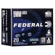 Federal Syntech Defense 9mm Luger 138gr Segmented Jacketed Hollow Point Ammo, 20 Rounds - S9SJT1