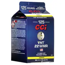 CCI VNT .22 WMR 30 Grain Polymer Tipped VNT Ammo - 125 Rounds Box #929CC