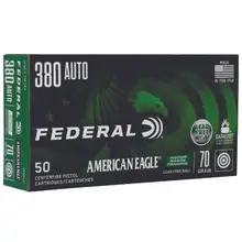 Federal American Eagle .380 ACP 70 Grain IRT Lead-Free Handgun Ammunition - 50 Rounds AE380LF1