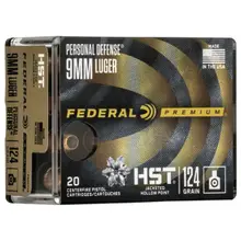 Federal Premium Personal Defense HST 9mm Luger +P 124 Gr JHP Ammunition, 20 Rounds, P9HST3S