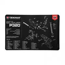 TEKMAT SIG SAUER P320 11"x17" Armorers Bench Mat with Parts Diagram, Black Neoprene/Fabric