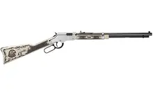 Henry Golden Boy Silver American Eagle Lever Action Rifle, .22 S/L/LR, 20" Octagon Barrel, Nickel-Plated, Ivory American Walnut Stock - H004AE