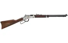 Henry American Beauty Lever Action Rifle, .22 LR, 20" Barrel, 16-21 Rounds, Nickel Plated, Engraved Silver with Copper Rose, American Walnut Stock - H004AB
