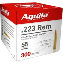 Aguila 223 Remington 55 Grain FMJ Bulk Ammo, 300 Rounds, Brass Cased, 1E223108