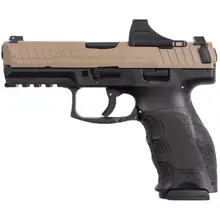 Heckler & Koch VP9 9MM Semi Auto Pistol, 4.09" Barrel, 17 Rounds, Optics Ready with Holosun Red Dot, Tan and Black