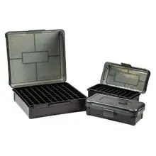 FRANKFORD ARSENAL PLASTIC 50 ROUND HINGE-TOP AMMO BOXES FITS .300 WIN MAG/ .338 LAPUA POLYMER GRAY