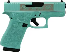 Glock 43X Gen 5 "Tiffany Glock & Roses" Custom Engraved Subcompact 9mm Handgun, Tiffany Blue, 3.41" Barrel, 10-Round Magazines