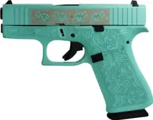 Glock 43X 9mm Tiffany Blue Custom Engraved "Glock & Roses" Subcompact Handgun with 3.41" Barrel and 10-Round Magazines
