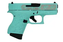 Glock 43 Gen 4 Tiffany Blue 9mm, 3.41" Barrel, 6-Round Magazines, Glock & Rose Engraved Subcompact Handgun