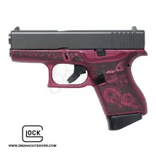 Glock G43 Gen 4 Subcompact 9mm, 3.41" Barrel, 6-Rounds, Custom Engraved "Black Cherry & Paisley" Frame
