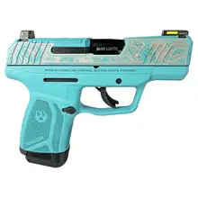Ruger Max-9 Pro 9mm 3.2" Barrel Optic Ready Pistol with Aztec Teal Frame and Paisley Engraved Slide, 12 Round Magazine