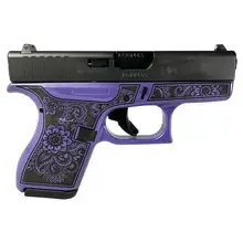 Glock 42 Subcompact Handgun .380 ACP with Mandala Engraved Purple Pearl Grip, 3.25" Barrel, 2x 6/RD Magazines