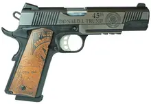 SDS Imports Trump 1911 Duty Stainless Steel .45 ACP, 5" Barrel, 8-Rounds, Wood Grip, Custom Engraving, with Rail