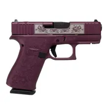Glock 43X MOS 9MM Black Cherry, Custom Engraved Paisley, 3.41" Barrel, 10-Round Magazines, Subcompact Handgun