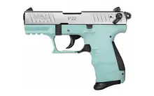 Walther Arms P22Q .22 LR Pistol, Angel Blue, 3.42" Threaded Barrel, 10+1 Rounds, Stainless Steel Slide, Black Interchangeable Backstrap Grip - 5120760