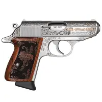 Walther Arms PPK Stainless 90th Anniversary .380 ACP 3.3" Pistol with Pau Ferro Wood Grips, German Oak Leaf Engraving, Gold Inlay & (2) 6rd Mags