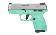 Taurus G2S 9mm Semi-Auto Pistol with 3.26" Barrel, 7-Round Capacity, Cyan Polymer Frame, Stainless Steel Finish, and 3-Dot Sights