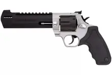 Taurus Raging Hunter .44 Mag Two-Tone Revolver with 6.75" Ported Barrel, 6 Rounds, Matte Stainless Steel Frame, Black Oxide Cylinder & Barrel, and Rubber Grip
