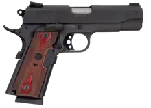Taurus 1911 Commander 45 ACP 4.2in Hogue Red Laser Pistol with Rosewood Checkered Grip - 8+1 Rounds - Black Slide