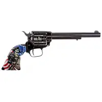 Heritage Manufacturing Rough Rider Independence Day .22 LR Revolver - 6.5" Barrel, 6-Round, Engraved US Flag Cylinder, Custom Soldier Grips