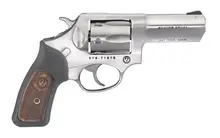 Ruger SP101 327 Federal Magnum Stainless Revolver - 3" Barrel, 6 Rounds, Black Rubber with Wood Insert Grip, Model 5784