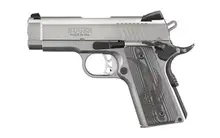 Ruger SR1911 Officer-Style .45 ACP Stainless Steel Pistol with 3.6" Barrel, Gray G10 Checkered Grip, and 7-Round Capacity